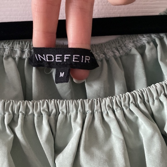 Indefeir mint green balloon sleeve peasant top ruched - Picture 3 of 5